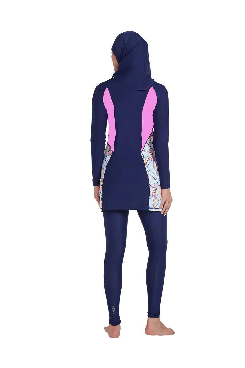 COEGA SUNWEAR COEGA  Ladies Ladies Modest 3pc Swim Set - Blue Pink Marble